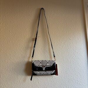 Rosetti Black & White Quilted Print Crossbody with Black Trim